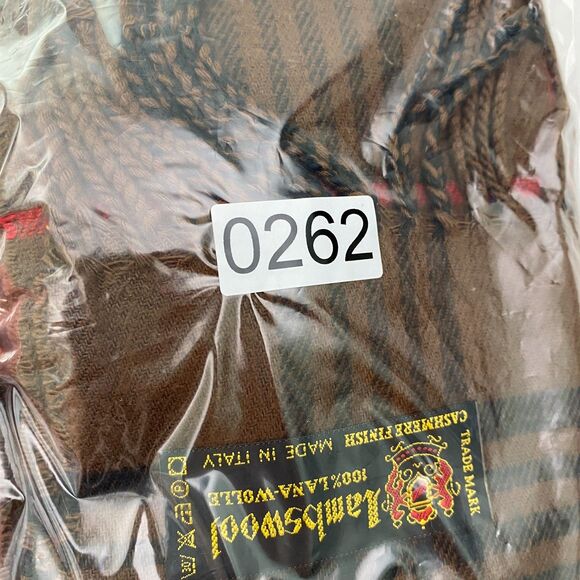 Lambswool 100% Wool Scarf Brown Plaid Long Fringe Made in Italy Classic Preppy - Picture 9 of 9